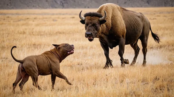 Pit Bull Attacks a Bison and Quickly Learns a Harsh Lesson