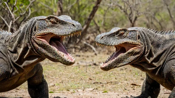 Two Komodo Dragons Engage in Fierce Battle