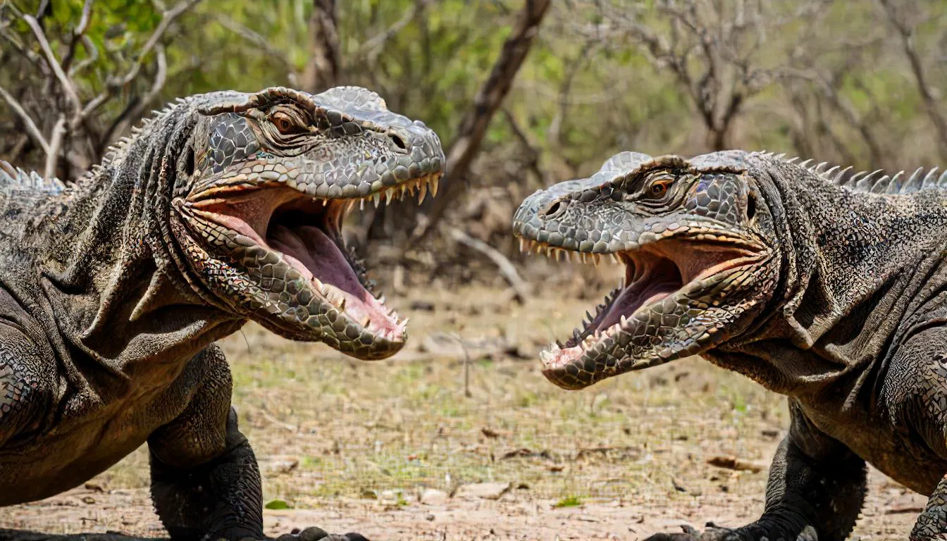 Two Komodo Dragons Engage in Fierce Battle