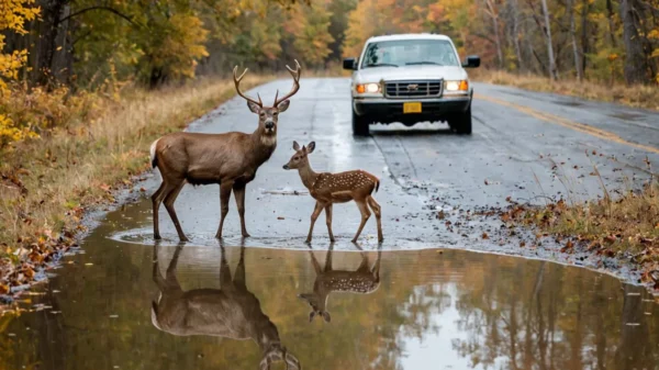 Deer Joins Local Children for a Puddle Playdate in Small Town