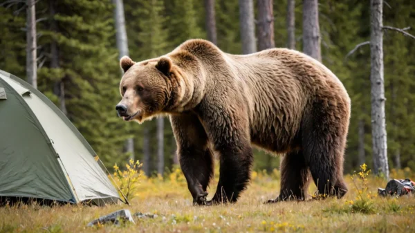 Camper Finds Grizzly Bear Searching for Food Outside his Tent